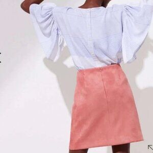 ANN TAYLOR LOFT Pink Suede Tie Waist Wrap Mini Skirt